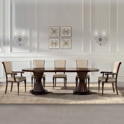 Sally 9027-A ovális bõvíthetõ étkezõasztal tanganyika fa asztallappal 160-310cm