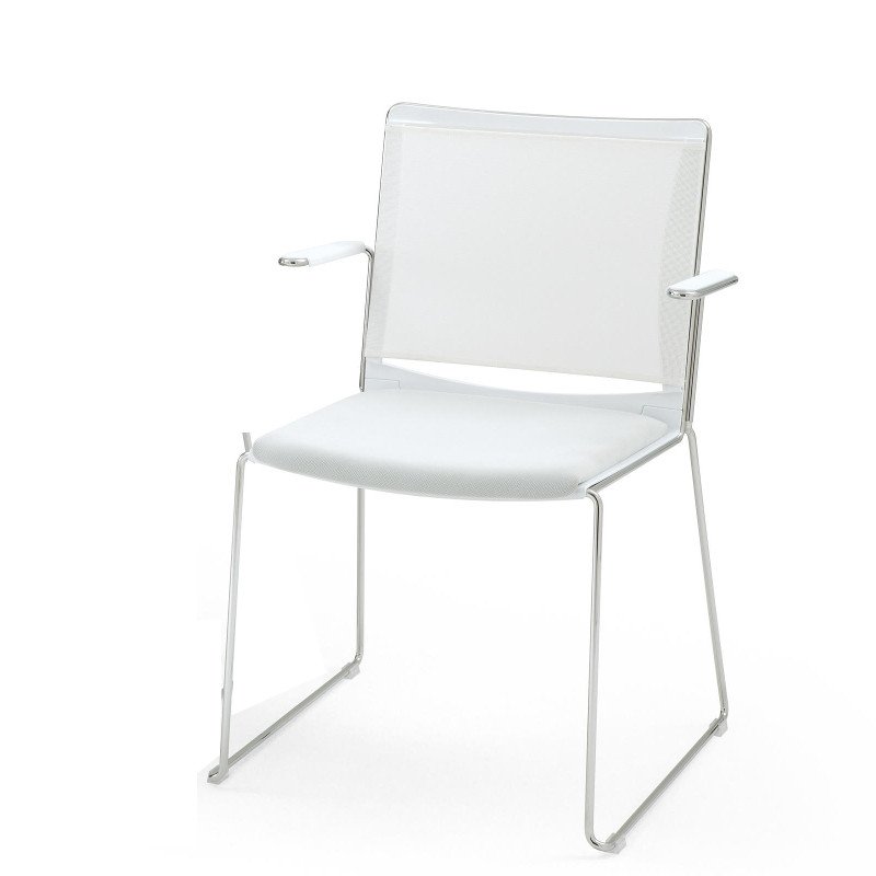 Slim hálós háttámlájú fehér karosszék - króm szánkótalpas lábbal