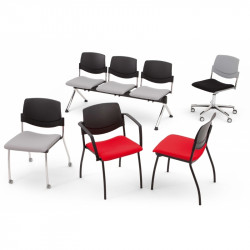 Sunny polipropilén vázas háromszemélyes pad kárpitozott üléssel fekete